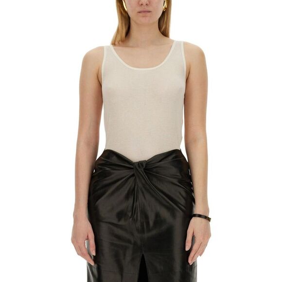 SAINT LAURENT Tops - SAINT LAURENT Ribbed Knit Tank Top Women Beige T-Shirts & Tops